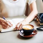 author with coffee